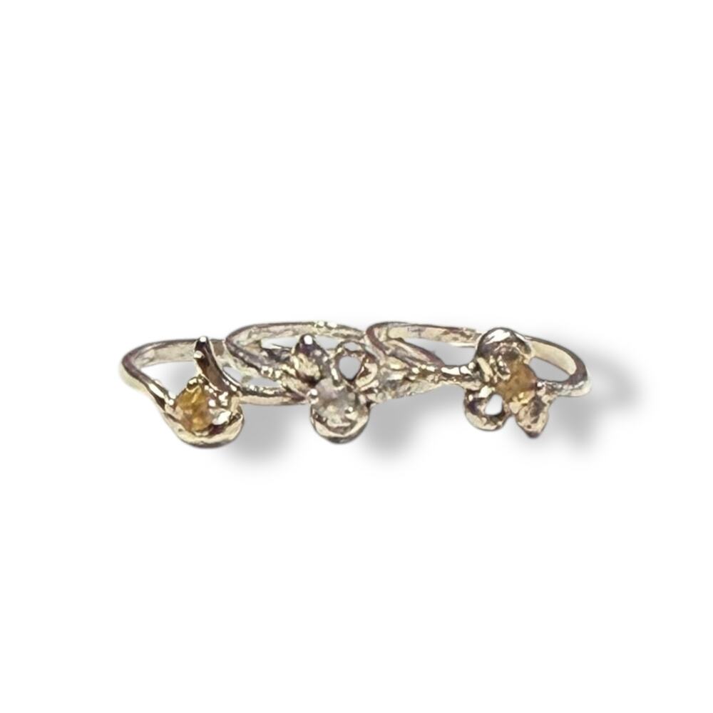Silver 3 Multi Finger Ring Lot With Gemstones Size 5-7